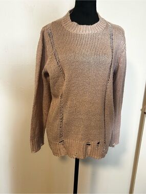 525 America Distressed Crewneck Sweater in Taupe